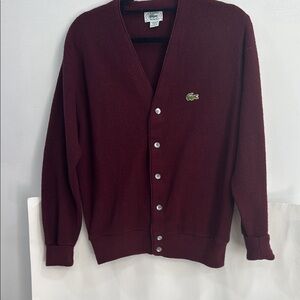 Lacoste Red Cardigan Sweater V-Neck Fine Knit